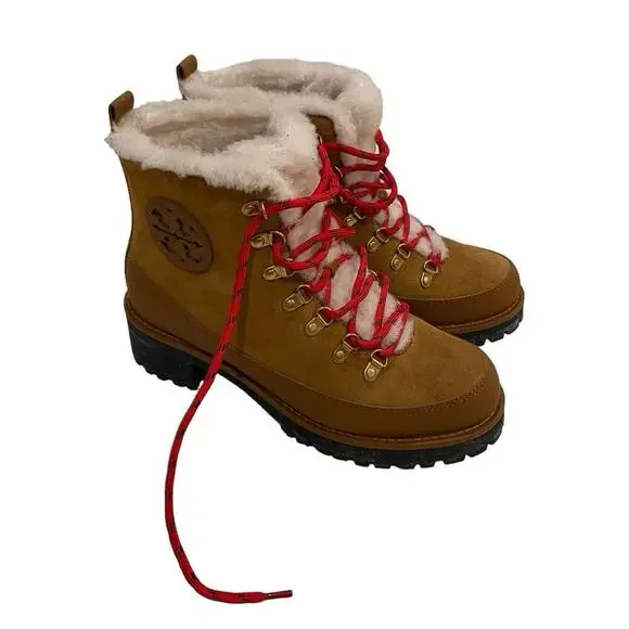 Tory Burch Thea Shearling Boots Size- 7.5 Suede Color: Natural